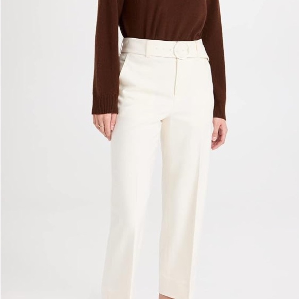 Club Monaco Enamel Ring Belt Pants, Cream, Size 0.